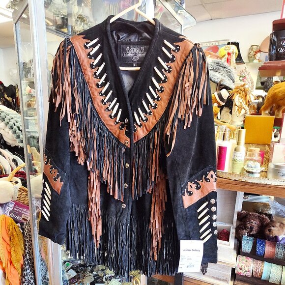 WESTERN FASHIONS LEATHER SUEDE FRINGE JACKET MADE IN USA - Picture 1 of 9
